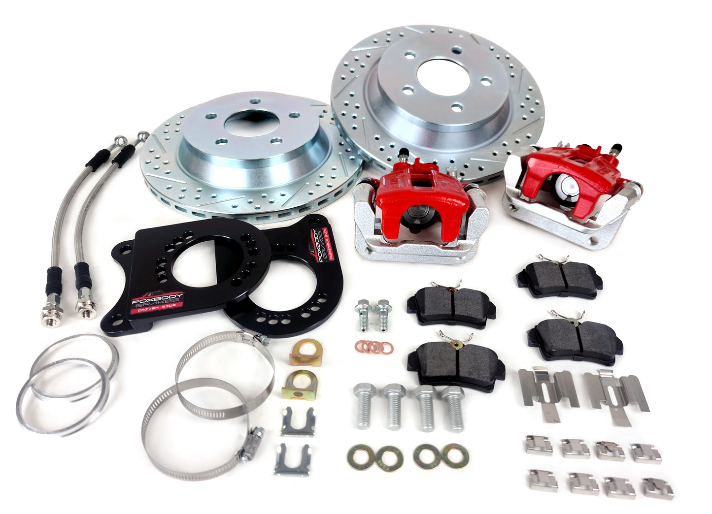 1979-1992 5-Lug Rear Brake Kit RED: Cobra Calipers with 11.6" Rotors + COMBO KIT (C-Clip Eliminator Hardware available)