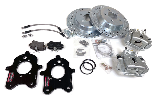 Rear Cobra Brake Kit for 8.8 with SN95 Axle Length - Drilled, Slotted Rotors (5 lug)