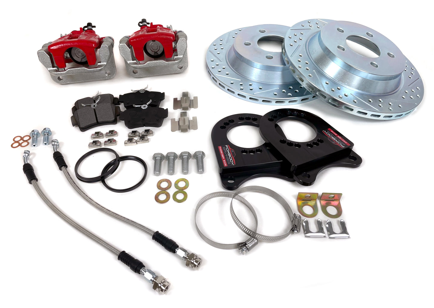 RED Rear Cobra Brake Kit for 8.8 with Fox Axle Length - Drilled, Slotted Rotors (5 lug)